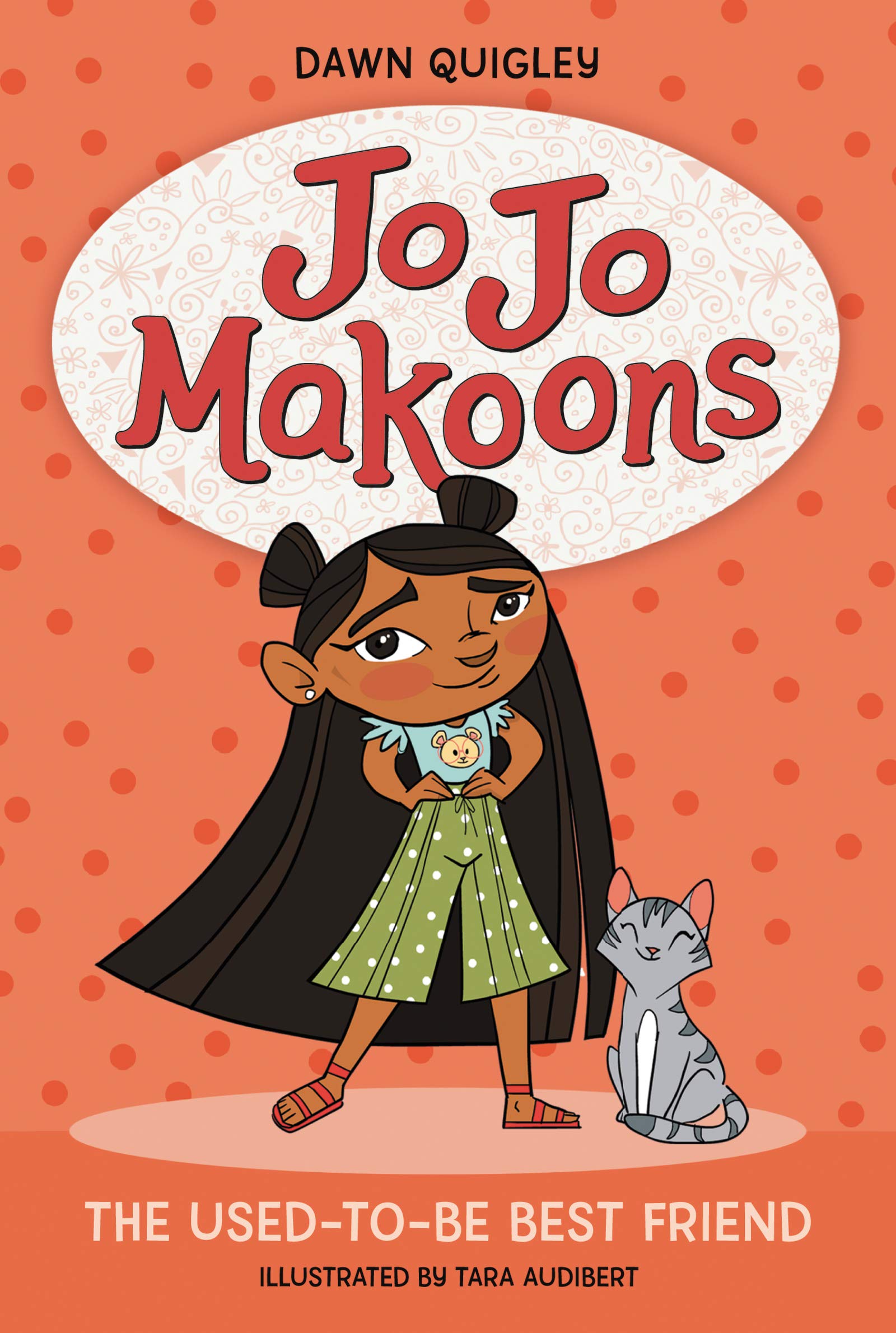 Cover of "Jo Jo Makoons-The Used-to-be Best Friend" An Orange background with a young Native American girl and her gray cat