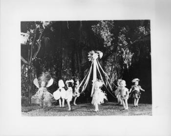 Figurines in Maypole Dance scene as part of historic RIPL children's library Fairyland display