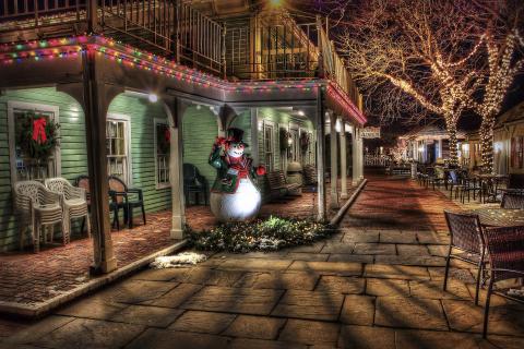 Vintage Christmas scene with snowman