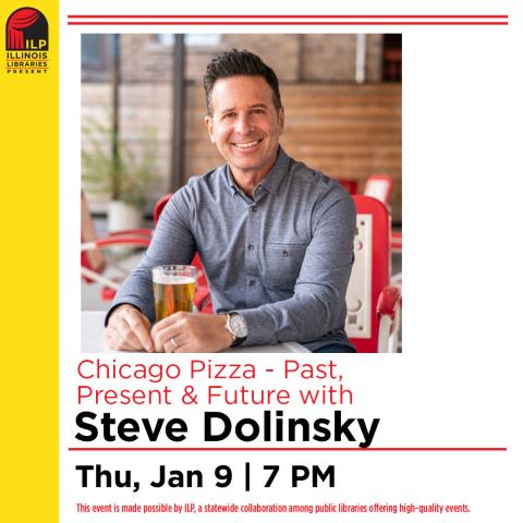 Chicago Pizza with Steve Dolinsky, ILP logo and yellow stripe, date details in calendar entry