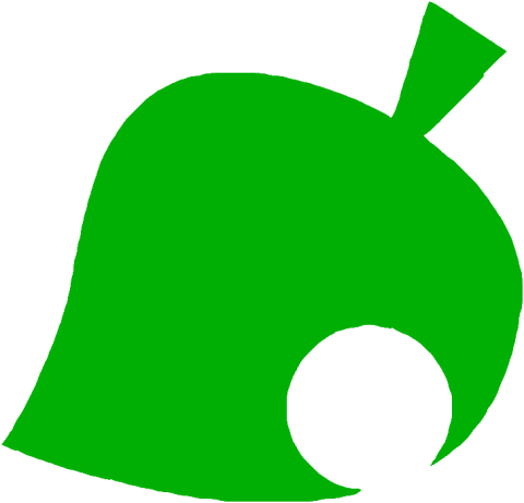 The Animal Crossing logo, which is a green leaf with a circular hole on the bottom right side.