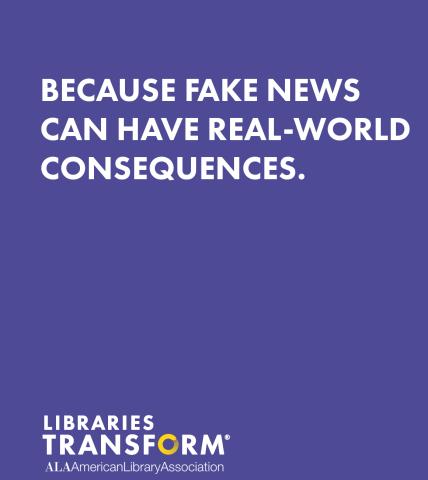 Purple square, white type "Because Fake News Can Have Real World Consequences" 