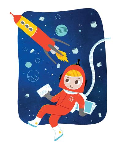 Illustration of girl in space