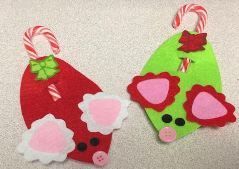 Felt forms to make Candy Cane holding Mice Ornaments