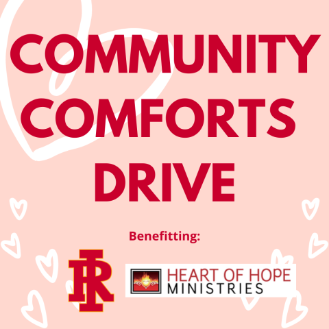 Community Comforts Drive Image with Rock Island School District Logo and Heart of Hope Ministries Logo