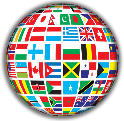 Globe of the world with world flags