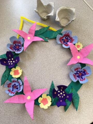 egg cartons painted and cut into formation of easter wreath