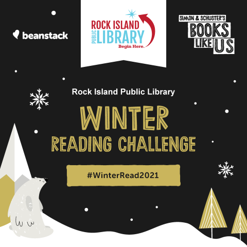 Winter scene with trees and polar bear_Books Like Us Winter Reading Challenge