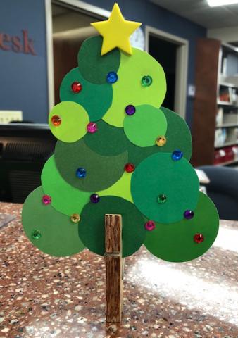 Photo of December Christmas Tree craft colorful foam shapes and clothespin