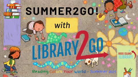 Summer2Go event art colorful illustration of kids drawing and reading