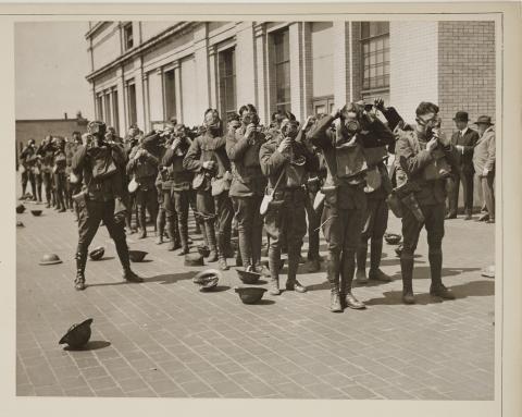 American fighters show use of gas masks. National Archives collection
