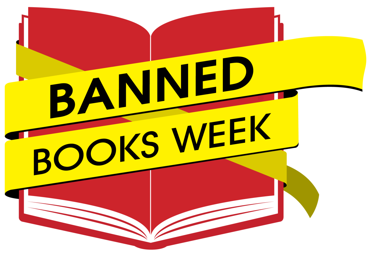 Red book wrapped in yellow caution tape imprinted with words Banned Books Week