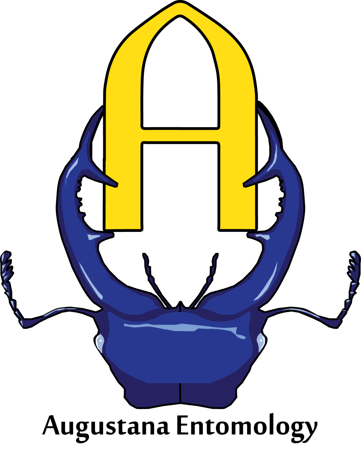 Pincher-type beetle holding the Augustana A logo with its pinchers