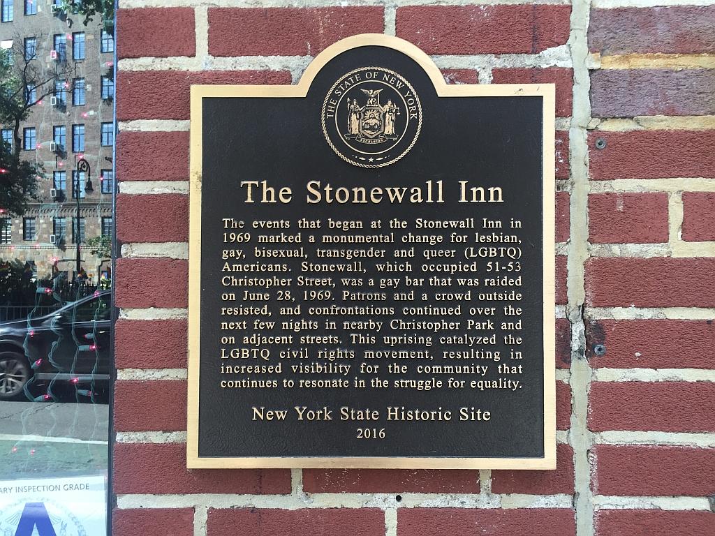 Memorial Plaque on site of the Stonewall Inn in New York City