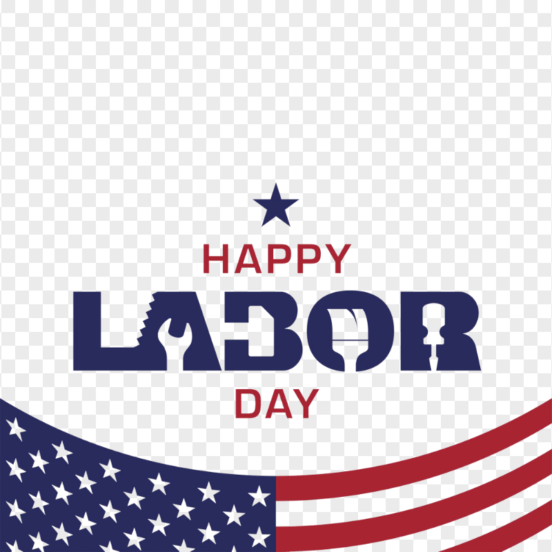 The phrase "Happy Labor Day" above a curved American flag