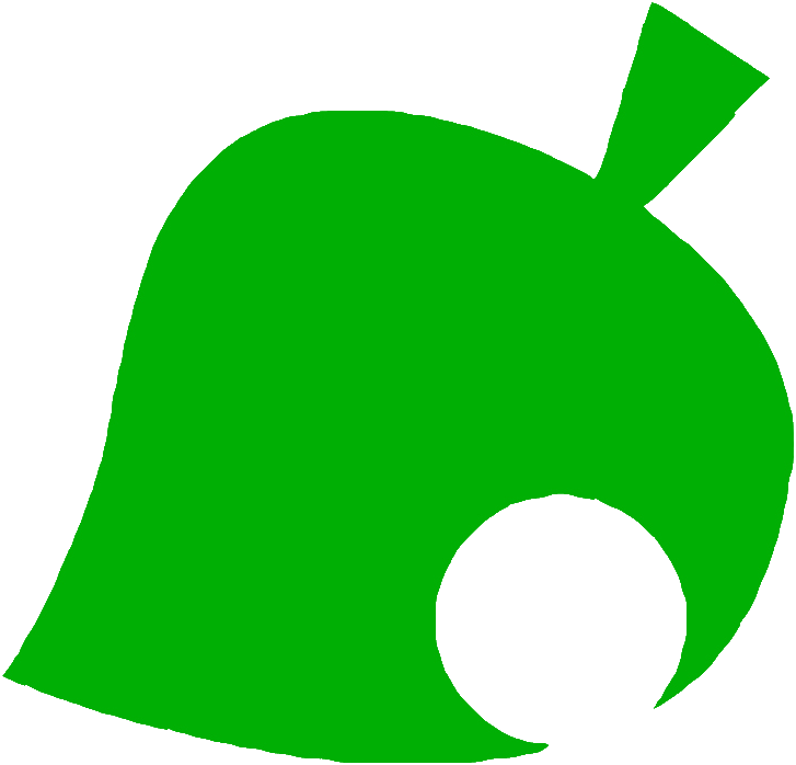 The Animal Crossing logo, which is a green leaf with a circular hole on the bottom right side.