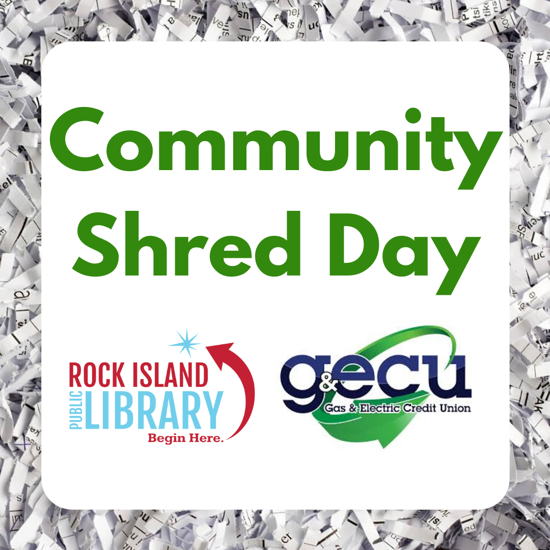 community shred day, logo of Rock Island Librayr and Gas and Electric Credit Union