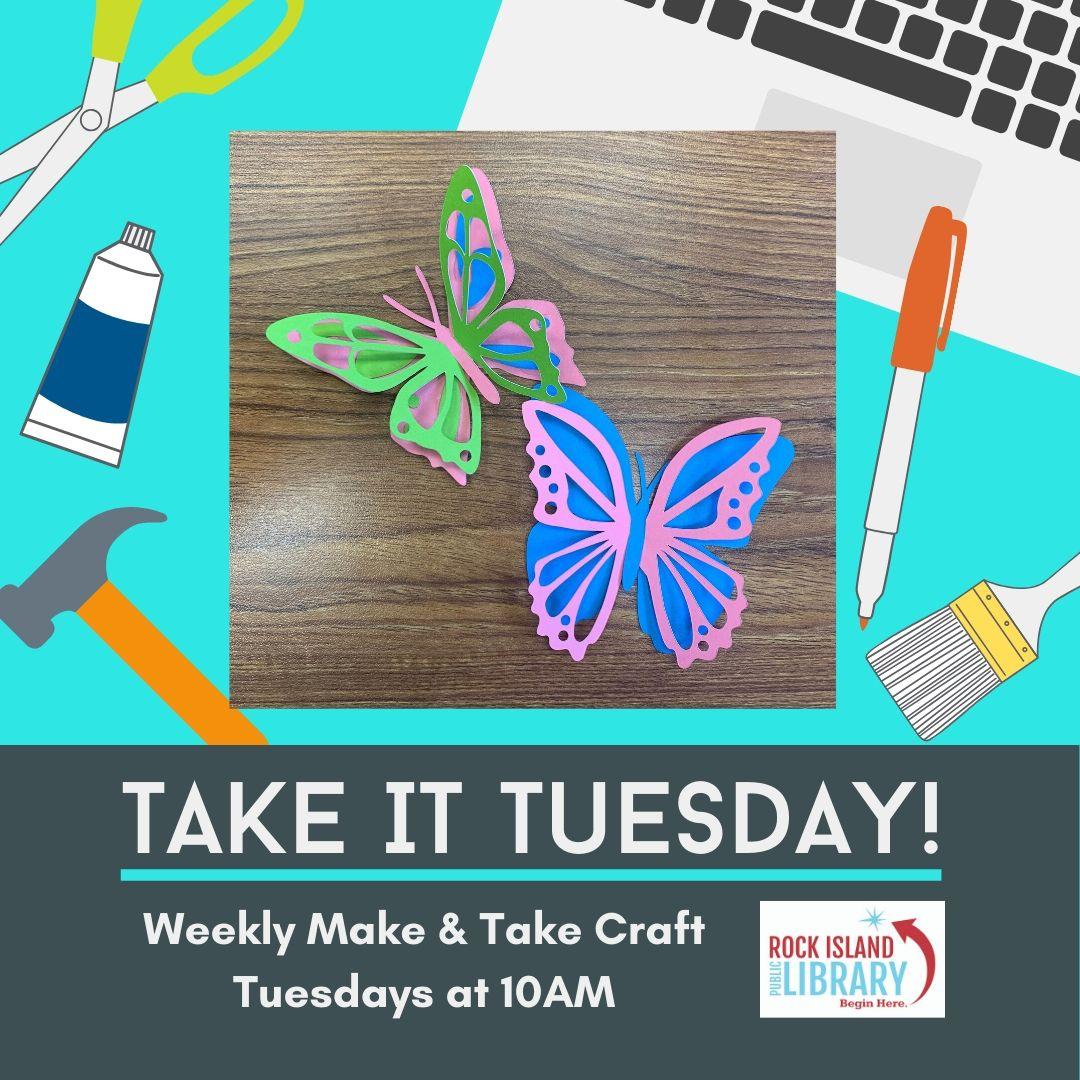 Take it Tuesday graphic of 3d paper butterflies 