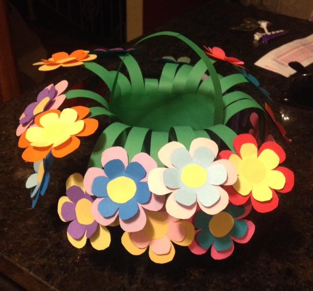 Floral basket made with colorful papers.