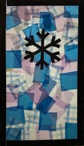 Stained Glass Snowflake panel made with tissue and contact paper