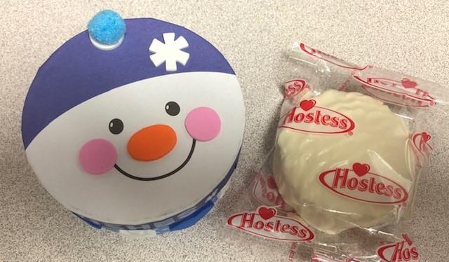 Create a sweet little Snowman box from a kit that holds a Hostess "snowball".