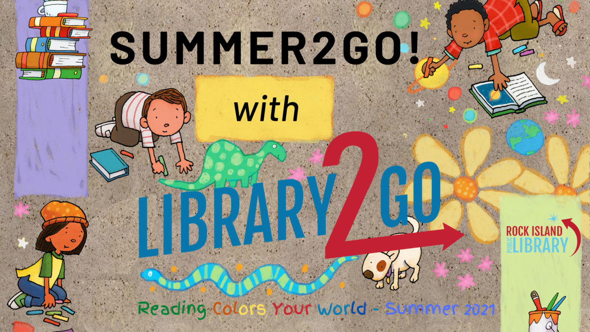 Summer2Go event art colorful illustration of kids drawing and reading